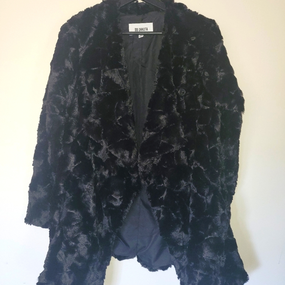 BB Dakota Black Faux Fur Drape Coat Size S